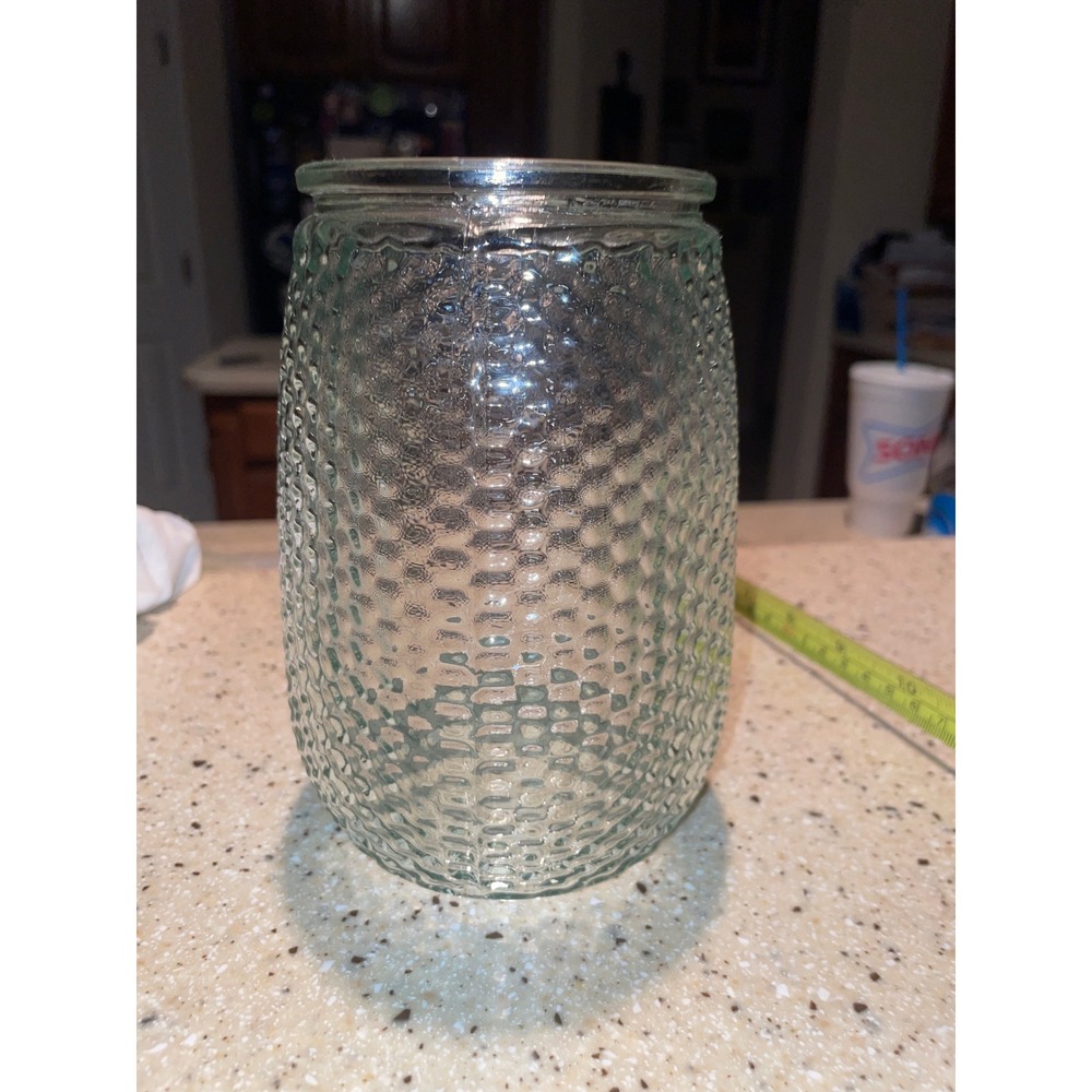 Clear Textured hammered glass Hobnail-like lVase Barrel Canister candle holder